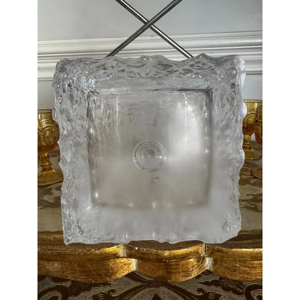 Vintage MCM Lucite Ice Bucket Ice Block Textured Acrylic Chrome Handle Barware